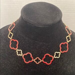 Elegant Red and Gold Clover Necklace